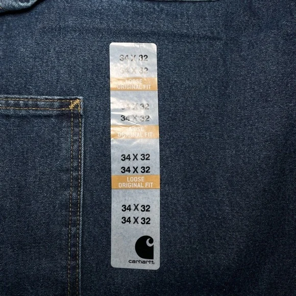 NWT Carhartt Men's Loose Original Fit Work Dungaree Jeans Size 34x32 Blue - Picture 3 of 10
